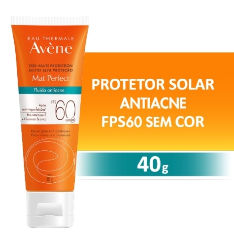 Protetor Solar Facial Avène Mat Perfect FPS60 Fluído Antiacne 40g - Imagem 1