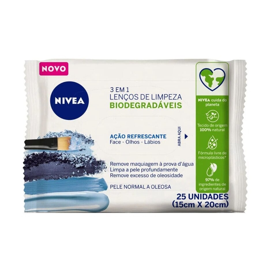 Lenços Umedecidos Demaquilantes Nivea 3 em 1 Ação Refrescante 25 Unidades