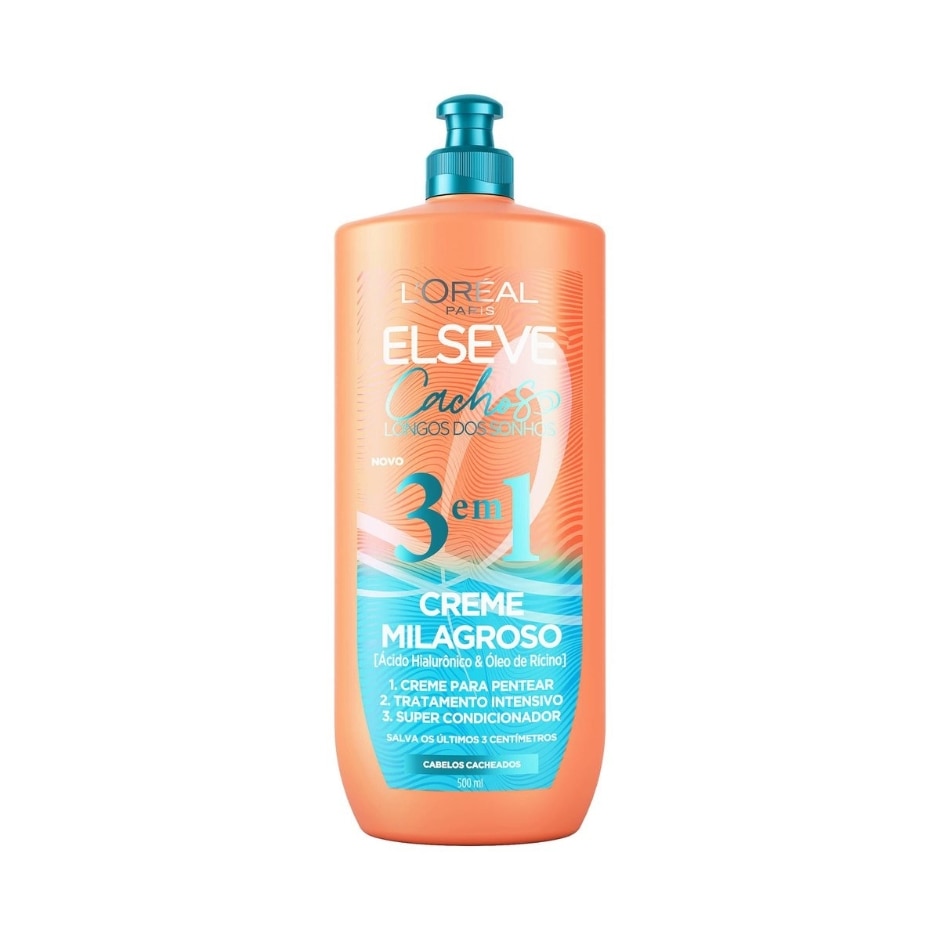 Creme de Pentear Elseve Cachos Longos dos Sonhos 3 em 1 Milagroso Anti-frizz 500ml