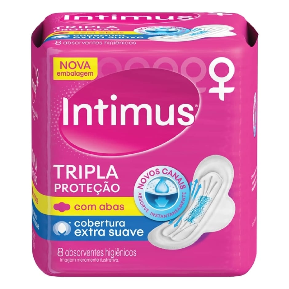 Absorvente Cobertura Extra Suave com Abas Intimus Tripla Proteção 8 Unidades